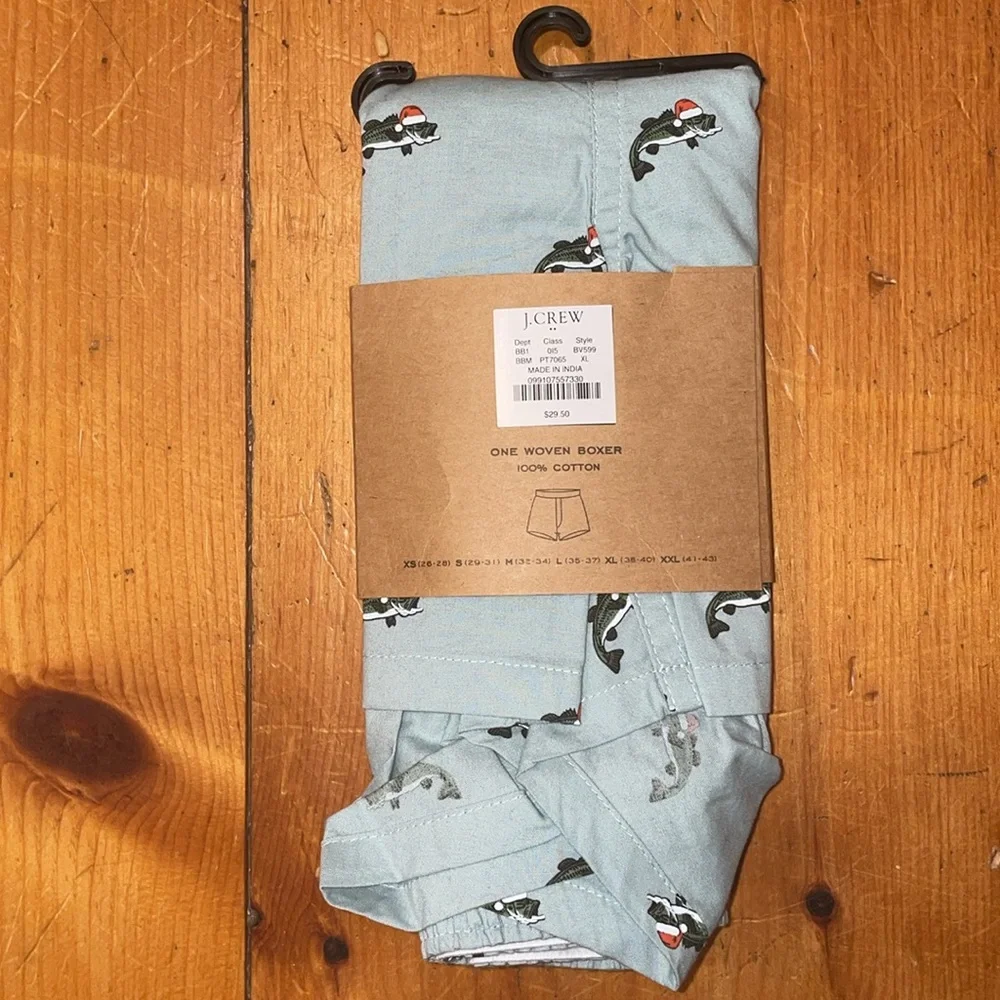 J. Crew Boxer Shorts Fish wearing Santa Hat Cotton Mens XL